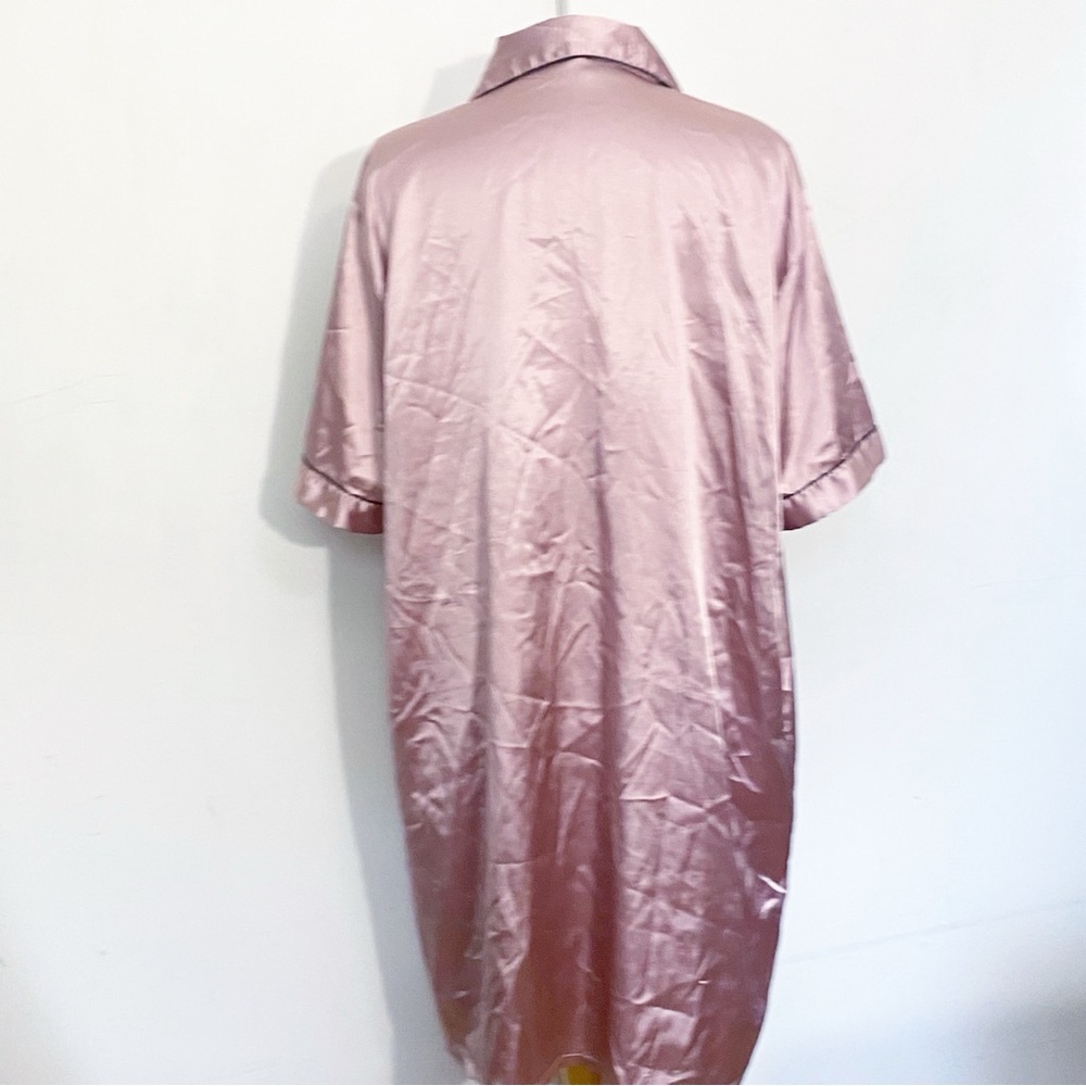 No Brand Elegant Satin Short Sleeve Nightshirt in Rose Pink  Color Button Up 2X - Picture 5 of 8